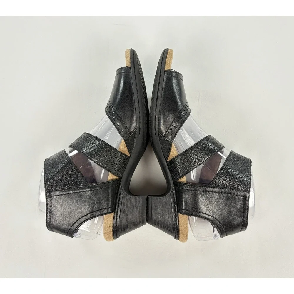 Cobb Hill Abbott Black Leather 2 Piece Cuff Comfort Sandal Heels Women's 7.5 M